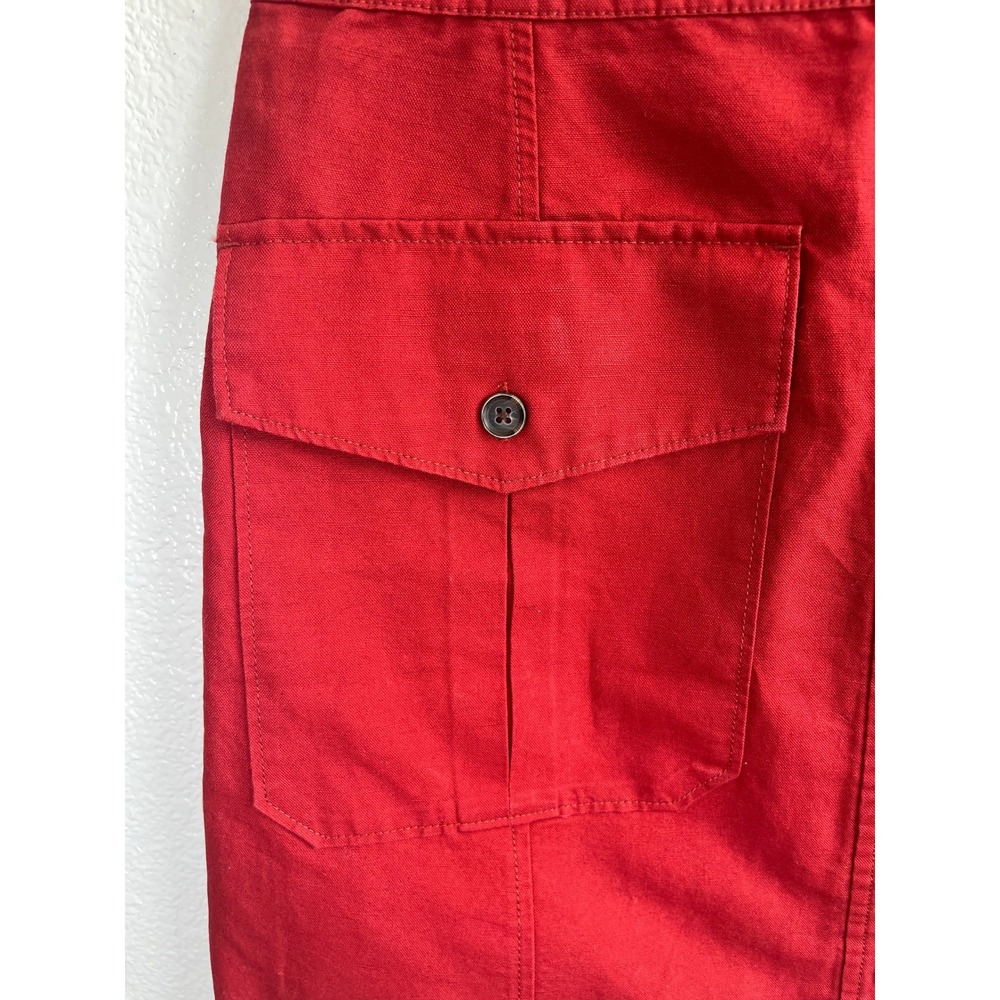 Banana Republic Linen Blend Utility Skirt Button Front Cargo Pocket Red 6 - Picture 4 of 8